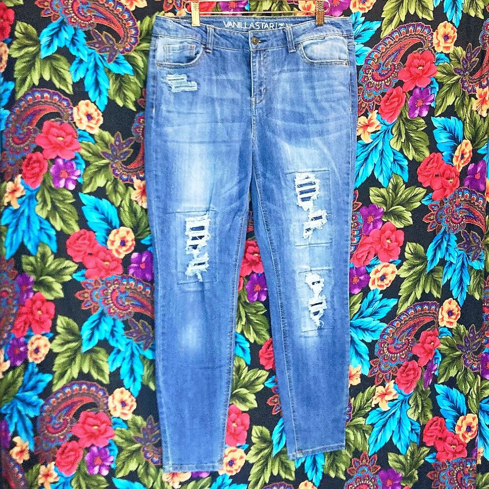 WOMEN'S VANILLA STAR JEANS MID RISE SKINNY DENIM BLUE JEAN PANTS WOMENS SIZE 15